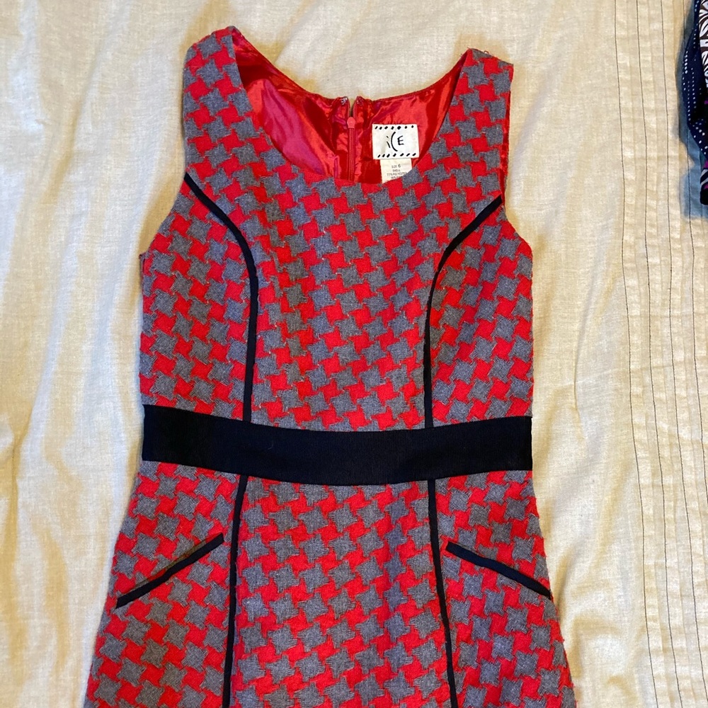 Houndstooth wool blend dress